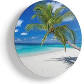Artaza Houten Muurcirkel - Tropisch Strand Met Een Palmboom - Ø 90 cm - Groot - Multiplex Wandcirkel - Rond Schilderij