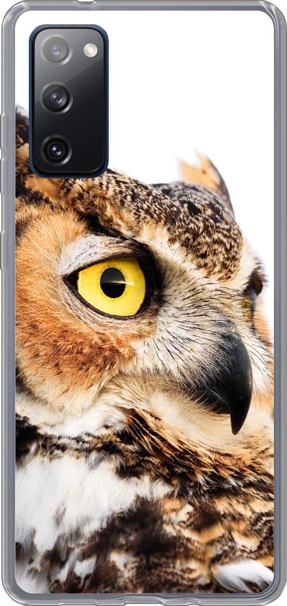 Telefoonhoesje Geschikt voor Samsung Galaxy S20 FE hoesje - Bruine uil met een witte achtergrond - Siliconen Telefoonhoesje Telefoonhoesje