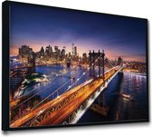 Akoestische panelen - Geluidsisolatie - Akoestische wandpanelen - Akoestisch schilderij AcousticPro® - paneel zonsondergang New York, USA - design 185 - Premium - 100x70 - zwart- W