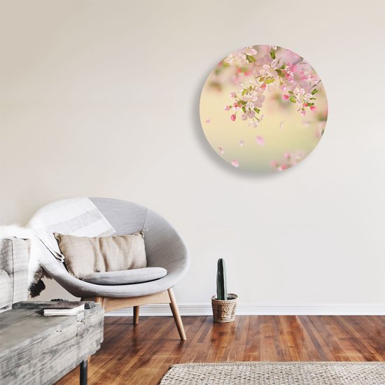 Artaza Dibond Cercle Mural Fleur de Pommier - Fleurs - Ø 70 cm - Cercle Mural - Tableau Rond - Pour Intérieur et Extérieur