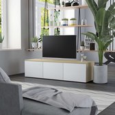 Decoways - Tv-meubel 120x34x30 cm spaanplaat wit en sonoma eikenkleurig