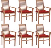 Decoways - Eetkamerstoelen 6 stuks met rode kussens massief teakhout