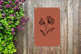 Botanical line-art roses sur fond marron affiche de jardin toile en vrac 40x60 cm - petit - toile de jardin / toile d'extérieur / Peintures pour l'extérieur (décoration de jardin)