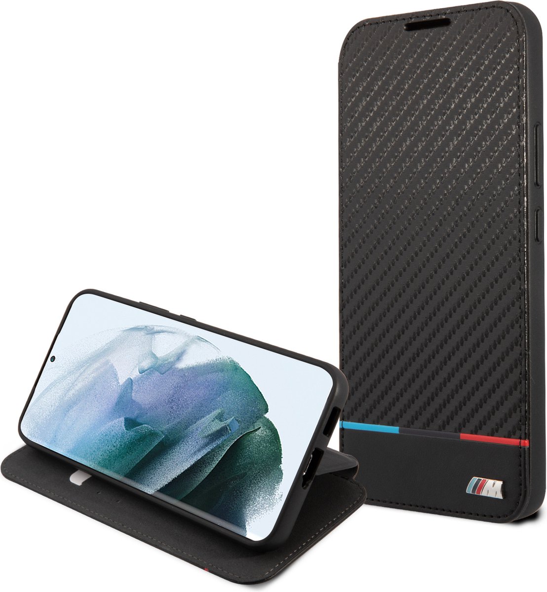 BMW Carbon Tricolor Geschikt Voor Samsung Galaxy S22 Plus Boekmodel hoesje