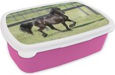 Broodtrommel Roze - Lunchbox Fries paard in galop - Brooddoos 18x12x6 cm - Brood lunch box - Broodtrommels voor kinderen en volwassenen