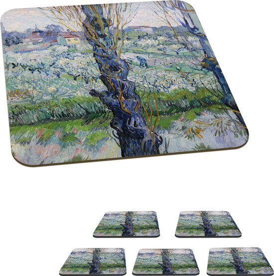 Onderzetters voor glazen - Zicht op Arles - Schilderij van Vincent van Gogh - 10x10 cm - Glasonderzetters - 6 stuks