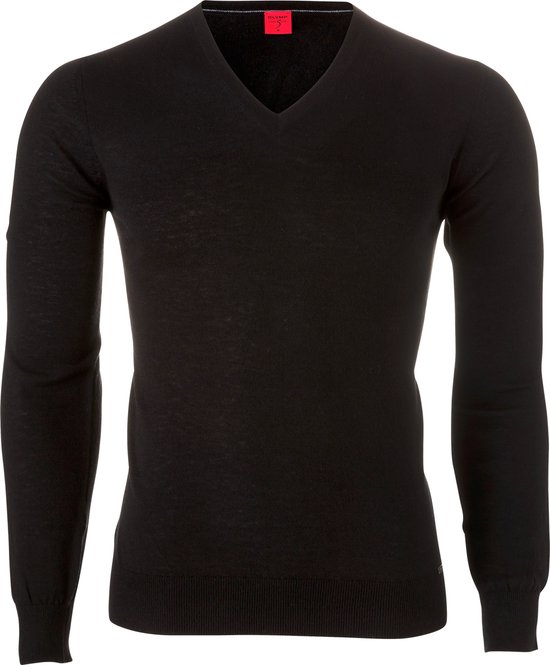 OLYMP Level 5 body fit trui wol met zijde - V-hals - zwart - Maat: