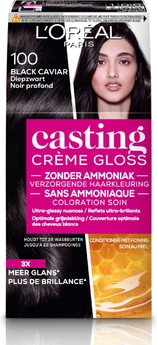 6x L'Oréal Casting Crème Gloss Haarkleuring 100 Black Caviar - Diepzwart