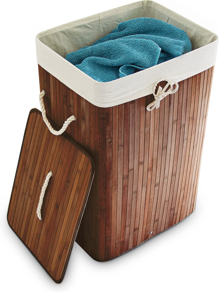 Relaxdays 1x wasmand bamboe - wasbox opvouwbaar - 80 L - 65,5 x 43,5 x 33,5 cm - bruin