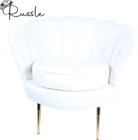 Velvet Shell Stoel Wit met Goudkleurig onderstel | Fauteuil | Chair | Fluweel | Schelp | Beauty | Salon | Kaptafel | Babykamer | Trendy