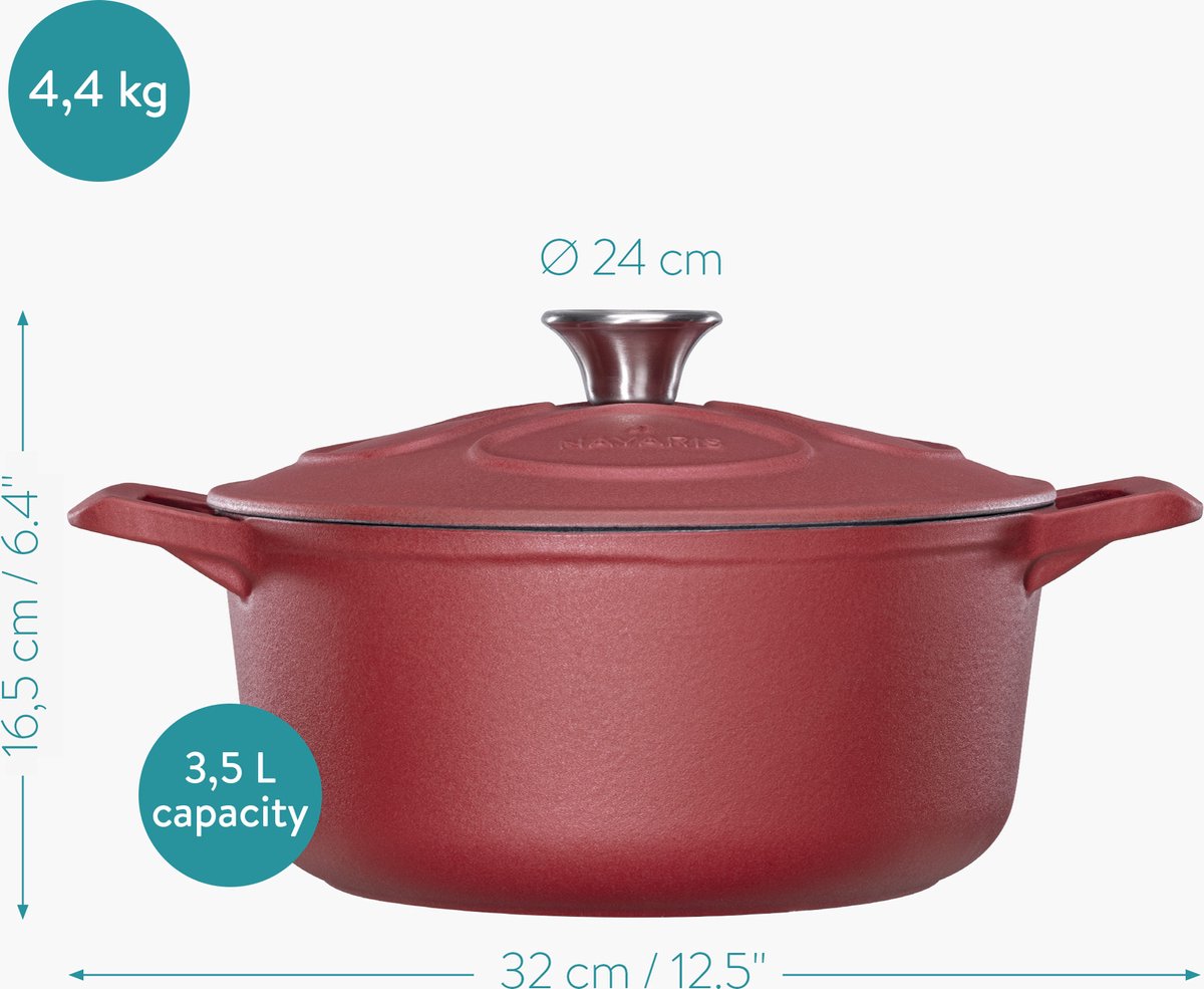 Navaris gietijzeren braadpan met deksel - dutch oven - geëmailleerde