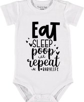 Baby Rompertje met tekst 'Eat, sleep, poop, repeat' | Korte mouw l | wit zwart | maat 62/68 | cadeau | Kraamcadeau | Kraamkado
