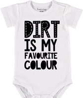 Baby Rompertje met tekst 'Dirt is my favorite colour' | Korte mouw l | wit zwart | maat 62/68 | cadeau | Kraamcadeau | Kraamkado