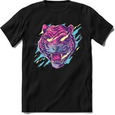 Dieren T-Shirt | Tijger retro kleding Kado Heren / Dames | Perfect wildlife Cadeau shirt - Zwart - XXL
