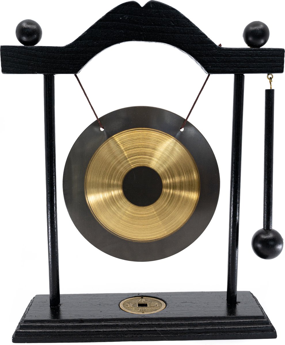 Feng Shui Tafelgong met Klopper en Zwart Frame (20 cm)
