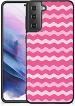Smartphone Hoesje Geschikt voor Samsung Galaxy S21 Plus Bumper Hoesje met Zwarte rand Waves Pink