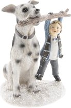 Decoratie Beeld Hond 14*13*18 cm Wit, Blauw Kunststof Decoratief Figuur Decoratieve Accessoires Woonaccessoires