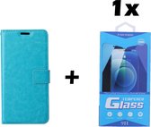 Samsung Galaxy A02s Telefoonhoesje - Bookcase - Ruimte voor 3 pasjes - Kunstleer - met 1x Tempered Screenprotector - SAFRANT1 - Turquoise