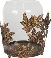 Windlicht Ø 29*36 cm Koperkleurig Metaal, Glas Rond Blaadjes Kaarsenhouder Sfeerverlichting