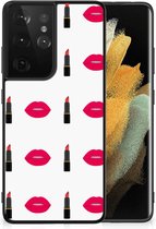 Silicone Hoesje Geschikt voor Geschikt voor Samsung Galaxy S21 Ultra Telefoon Hoesje met Zwarte rand Lipstick Kiss