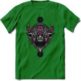 Bizon - Dieren Mandala T-Shirt | Roze | Grappig Verjaardag Zentangle Dierenkop Cadeau Shirt | Dames - Heren - Unisex | Wildlife Tshirt Kleding Kado | - Donker Groen - 3XL