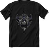 Bizon - Dieren Mandala T-Shirt | Donkerblauw | Grappig Verjaardag Zentangle Dierenkop Cadeau Shirt | Dames - Heren - Unisex | Wildlife Tshirt Kleding Kado | - Zwart - M