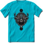 Bizon - Dieren Mandala T-Shirt | Lichtblauw | Grappig Verjaardag Zentangle Dierenkop Cadeau Shirt | Dames - Heren - Unisex | Wildlife Tshirt Kleding Kado | - Blauw - S