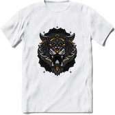 Tijger - Dieren Mandala T-Shirt | Geel | Grappig Verjaardag Zentangle Dierenkop Cadeau Shirt | Dames - Heren - Unisex | Wildlife Tshirt Kleding Kado | - Wit - L