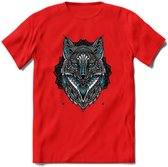 Vos - Dieren Mandala T-Shirt | Lichtblauw | Grappig Verjaardag Zentangle Dierenkop Cadeau Shirt | Dames - Heren - Unisex | Wildlife Tshirt Kleding Kado | - Rood - XL