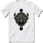 Bizon - Dieren Mandala T-Shirt | groen | Grappig Verjaardag Zentangle Dierenkop Cadeau Shirt | Dames - Heren - Unisex | Wildlife Tshirt Kleding Kado | - Wit - S