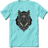 Vos - Dieren Mandala T-Shirt | Groen | Grappig Verjaardag Zentangle Dierenkop Cadeau Shirt | Dames - Heren - Unisex | Wildlife Tshirt Kleding Kado | - Licht Blauw - XL