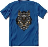 Vos - Dieren Mandala T-Shirt | Geel | Grappig Verjaardag Zentangle Dierenkop Cadeau Shirt | Dames - Heren - Unisex | Wildlife Tshirt Kleding Kado | - Donker Blauw - XL