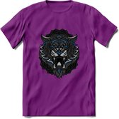Tijger - Dieren Mandala T-Shirt | Blauw | Grappig Verjaardag Zentangle Dierenkop Cadeau Shirt | Dames - Heren - Unisex | Wildlife Tshirt Kleding Kado | - Paars - XXL