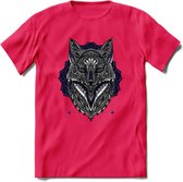 Vos - Dieren Mandala T-Shirt | Donkerblauw | Grappig Verjaardag Zentangle Dierenkop Cadeau Shirt | Dames - Heren - Unisex | Wildlife Tshirt Kleding Kado | - Roze - S