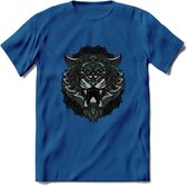 Tijger - Dieren Mandala T-Shirt | Aqua | Grappig Verjaardag Zentangle Dierenkop Cadeau Shirt | Dames - Heren - Unisex | Wildlife Tshirt Kleding Kado | - Donker Blauw - XL