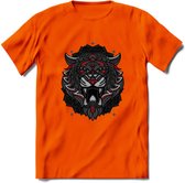 Tijger - Dieren Mandala T-Shirt | Rood | Grappig Verjaardag Zentangle Dierenkop Cadeau Shirt | Dames - Heren - Unisex | Wildlife Tshirt Kleding Kado | - Oranje - XXL