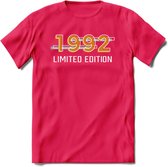1992 Limited Edition T-Shirt | Goud - Zilver | Grappig Verjaardag en Feest Cadeau Shirt | Dames - Heren - Unisex | Tshirt Kleding Kado | - Roze - S