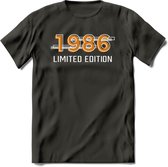 1986 Limited Edition T-Shirt | Goud - Zilver | Grappig Verjaardag en Feest Cadeau Shirt | Dames - Heren - Unisex | Tshirt Kleding Kado | - Donker Grijs - S