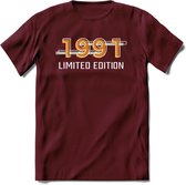 1991 Limited Edition T-Shirt | Goud - Zilver | Grappig Verjaardag en Feest Cadeau Shirt | Dames - Heren - Unisex | Tshirt Kleding Kado | - Burgundy - XL