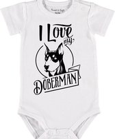 Baby Rompertje met tekst 'Doberman' |Korte mouw l | wit zwart | maat 50/56 | cadeau | Kraamcadeau | Kraamkado