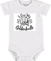 Baby Rompertje met tekst 'Goldendoodle' | Korte mouw l | wit zwart | maat 62/68 | cadeau | Kraamcadeau | Kraamkado