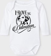 Baby Rompertje met tekst 'Dalmatier/ Dalmatian' | Lange mouw l | wit zwart | maat 62/68 | cadeau | Kraamcadeau | Kraamkado