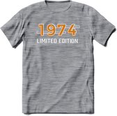 1974 Limited Edition T-Shirt | Goud - Zilver | Grappig Verjaardag en Feest Cadeau Shirt | Dames - Heren - Unisex | Tshirt Kleding Kado | - Donker Grijs - Gemaleerd - 3XL