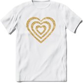 Valentijn Goud Hart T-Shirt | Grappig Valentijnsdag Cadeautje voor Hem en Haar | Dames - Heren - Unisex | Kleding Cadeau | - Wit - XXL