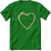 Valentijn Goud Hart T-Shirt | Grappig Valentijnsdag Cadeautje voor Hem en Haar | Dames - Heren - Unisex | Kleding Cadeau | - Donker Groen - M