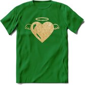 Valentijn Goud Hart T-Shirt | Grappig Valentijnsdag Cadeautje voor Hem en Haar | Dames - Heren - Unisex | Kleding Cadeau | - Donker Groen - XXL