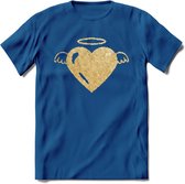 Valentijn Goud Hart T-Shirt | Grappig Valentijnsdag Cadeautje voor Hem en Haar | Dames - Heren - Unisex | Kleding Cadeau | - Donker Blauw - L