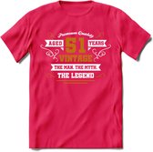 51 Jaar Legend T-Shirt | Goud - Wit | Grappig Verjaardag en Feest Cadeau Shirt | Dames - Heren - Unisex | Tshirt Kleding Kado | - Roze - XL