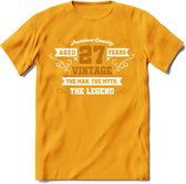 27 Jaar Legend T-Shirt | Goud - Wit | Grappig Verjaardag en Feest Cadeau Shirt | Dames - Heren - Unisex | Tshirt Kleding Kado | - Geel - XL