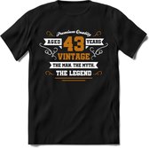 43 Jaar Legend T-Shirt | Goud - Wit | Grappig Verjaardag en Feest Cadeau Shirt | Dames - Heren - Unisex | Tshirt Kleding Kado | - Zwart - S